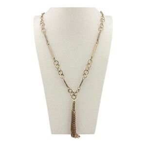 Chico's Gold Tone Long Pendant Necklace Tassel‎ Chain Link Statement